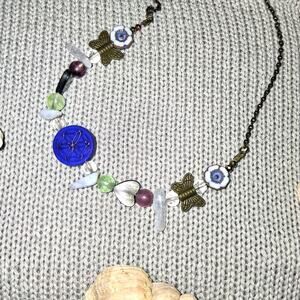 Blue Toned Elegant Whymsical Butterfly Nature Flower Chakra Pendant Necklace